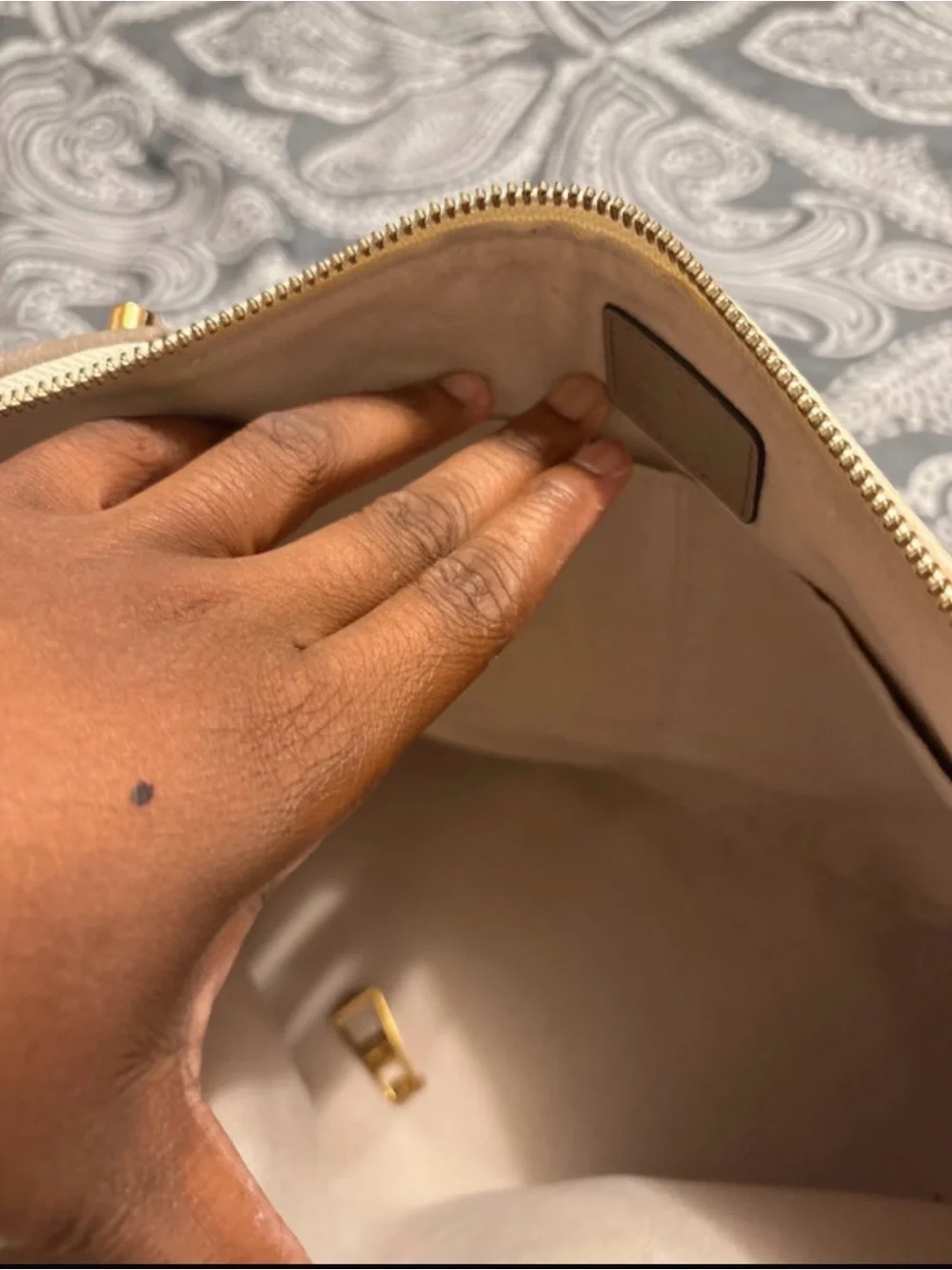Louis Vuitton Taupe and Cream Embossed Leather Satchel